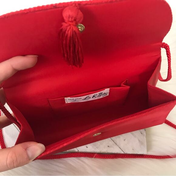Vintage La Regale Red Satin Crossbody Tassel Bag - Picture 10 of 14